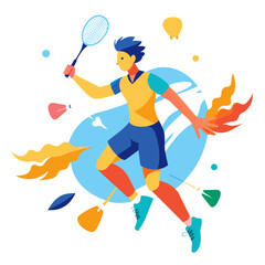 Badminton Player Playing colorful watercolor illustration
