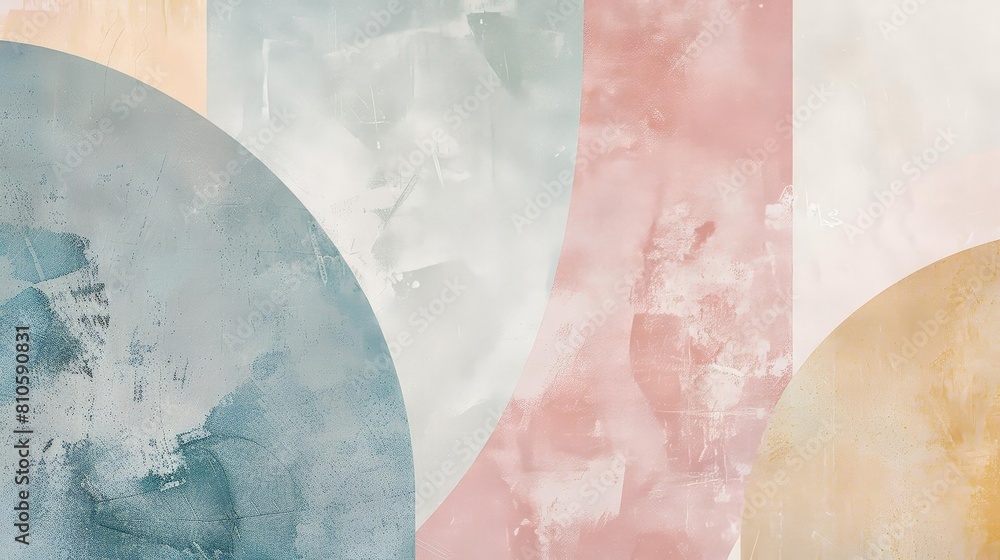 Aufkleber abstract composition with fluid shapes and pastel tones featuring a circular object, a square object