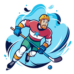 Hockey Player Playing colorful watercolor illustration