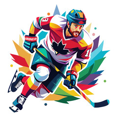 Hockey Player Playing colorful watercolor illustration