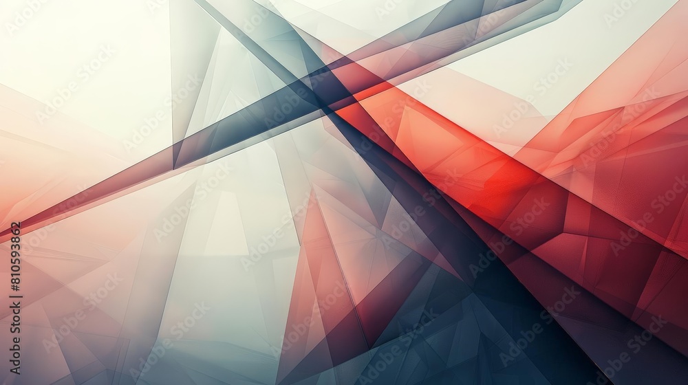 Fototapete abstract composition with overlapping transparent layers of colors and shapes, featuring a red and w