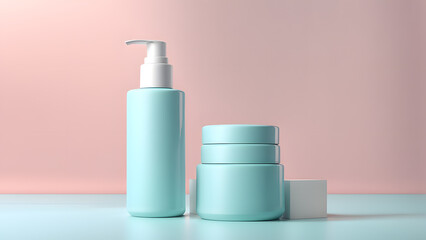 a bottle of lotion and a container of lotion on a table