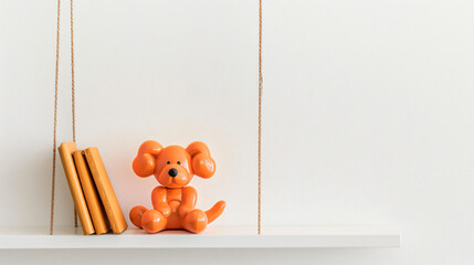Small hanging book shelf with figurine of balloon dog