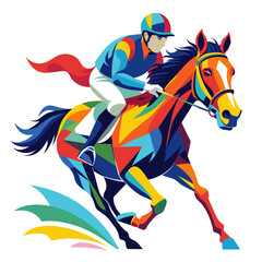 Horseback riding jockey colorful watercolor illustration
