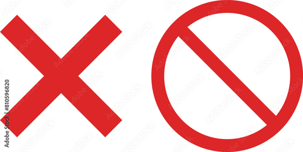 Poster cross and stop mark icon set . cross and forbidden icons isolated on white background . restrict ent