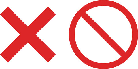 Cross and stop mark icon set . cross and forbidden icons isolated on white background . Restrict entry ban prohibition and delete icon . Vector illustration