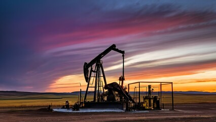 Oil and gas technology. Pumpjacks On Sunrise. Silhouette of oil pump jack on rig. Oil drilling company growth. Financial and commodity markets. oil and gas industry, technology, oil and gas.