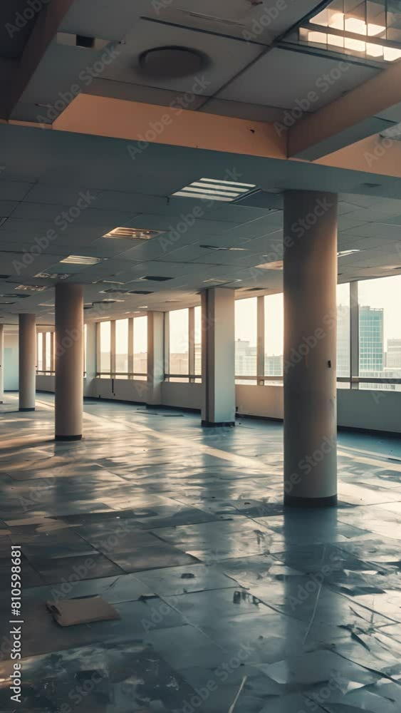 Poster a large empty room with a lot of windows and a lot of light. vertical video