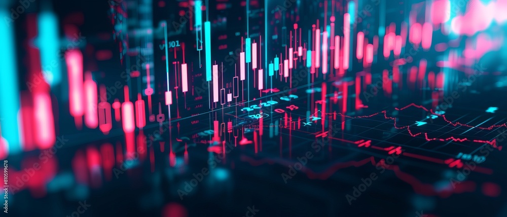 Poster in-depth analysis and visualization of market trends: comprehensive candlestick chart illustrating s