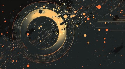 Ring of synthetic starlight suspended over a bracelet of meteorite fragments bonded into an extraterrestrial circuit board