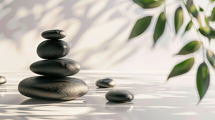 Stack of spa stones on light background