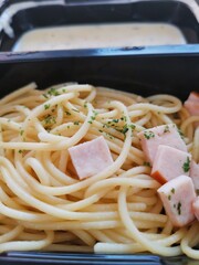 Spaghetti carbonara bacon Italian food