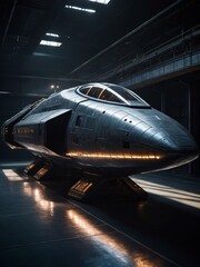 Fototapeta premium Eerie Silence in the Vast Hangar: A Ghastly Shimmering Encounter