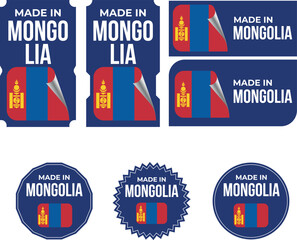 Fototapeta premium Made in Mongolia. Mongolia flag, Tag, Seal, Stamp, Flag, Icon vector