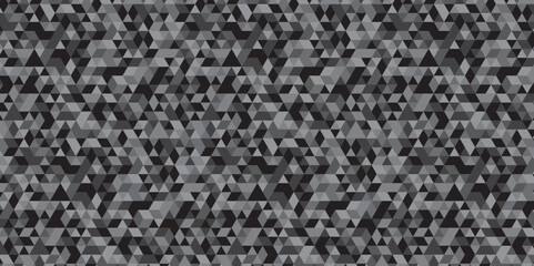	
Abstract geometric black and gray background seamless mosaic and low polygon triangle texture wallpaper. Triangle shape retro wall grid pattern geometric ornament tile vector square element.