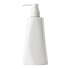 A mockup of a white triangular bottle with a pump head