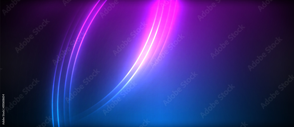 Poster A mesmerizing combination of electric blue and violet waves with a hint of magenta, creating a stunning visual effect lighting on a dark background