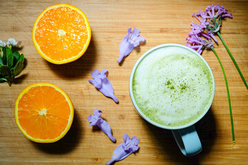 Homemade matcha latte or green tea latte 