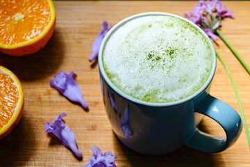 Homemade matcha latte or green tea latte 