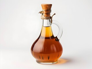 Elegant Glass Bottle of Amber Vinegar on Plain Background