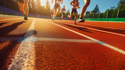 Athletes Competing in a High-Speed Sprint Race on a Sunny Day