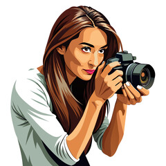 Beautiful Girl photographer with camera colorful watercolor illustration