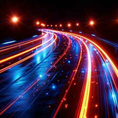 Futuristic 3D Motion Traces with High-Speed Light Beams on Blue, Purple, Red, and Yellow Background | 4K HD Wallpaper,3d render motion line of speed and power or light trails. High-speed light with 5g