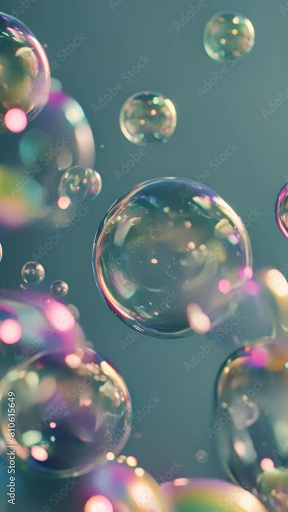 Aufkleber a blue background with many colorful bubbles floating in the air. the bubbles are of different sizes