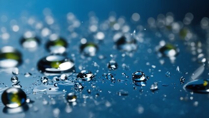 Realistic water droplets on blue background design wallpaper