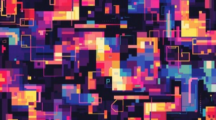 A digital pixel art abstract texture background, featuring a composition of pixelated shapes in a retro