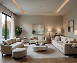 Cozy living: stylish sofa and furniture in a comfortable home interior. 3D rendering.