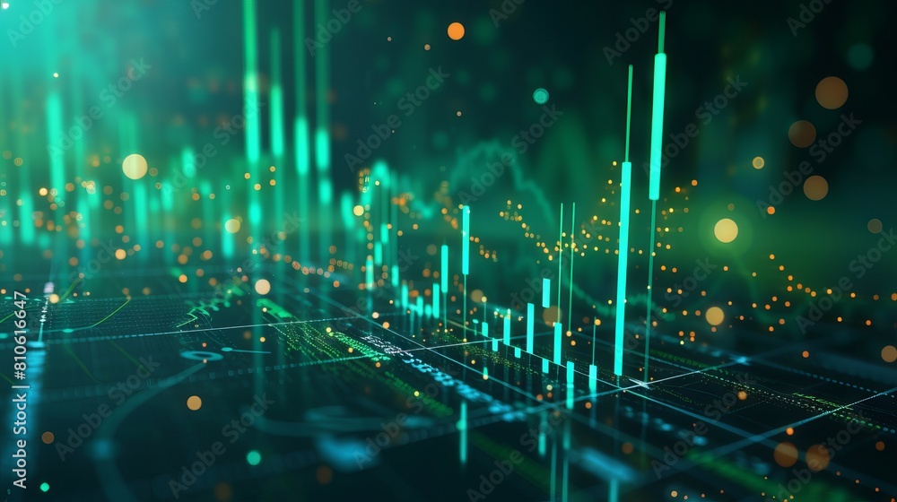 Poster ascending green candlesticks signal growth: a detailed analysis of cryptocurrency value increase ove