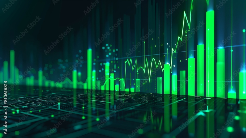 Poster ascending green candlesticks signal growth: a detailed analysis of cryptocurrency value increase ove