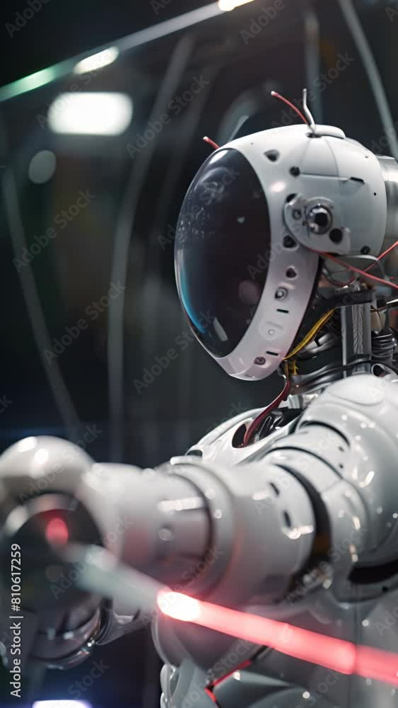 Poster advanced robot fencer demonstrating finesse and accuracy in a simulated duel, equipped with modern t
