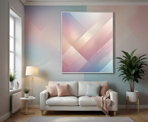 1. Cozy Living: Interior Design featuring a Comfortable Sofa in a Stylish Room. 3D rendering. pastel frame.