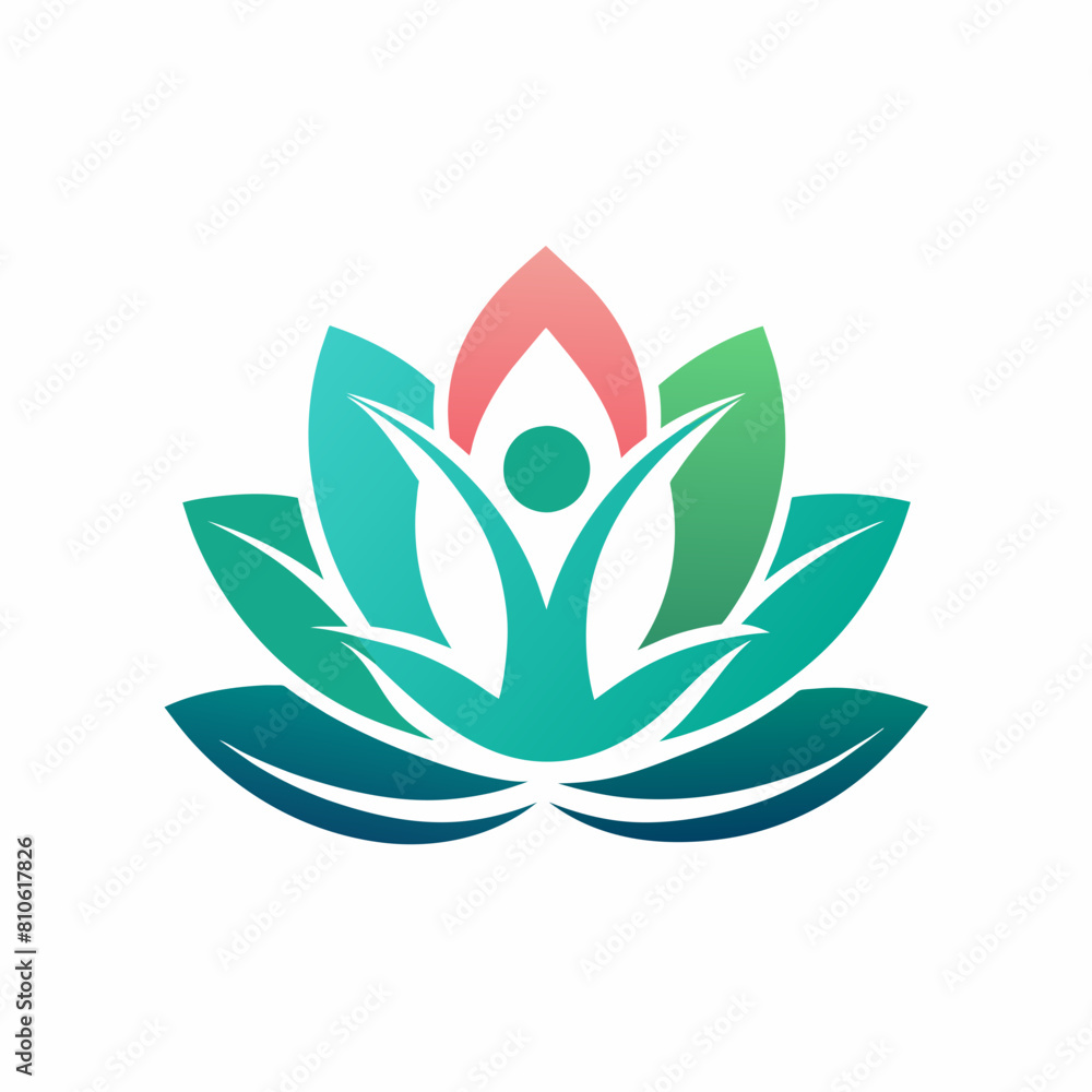 Wall mural yoga logo with tree concept vector logo vector, human meditation in lotus flower icon isolated on wh