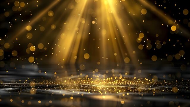 Luxurious Gold Background with Light Rays and Bokeh for Award Ceremony Design. Concept Award Ceremony Design, Gold Background, Light Rays, Bokeh Effects, Luxurious Theme