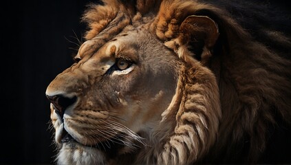 Very dashing lion in the savanna, close up lion, lion portrait, made with AI generative