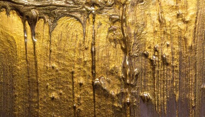Golden abstract grunge dripping paint texture - obrazy, fototapety, plakaty