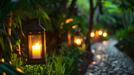 christmas lantern in the park. Atmospheric Candlelight: Lamps Illuminating the Night - Perfect for Creating a Cozy Ambiance