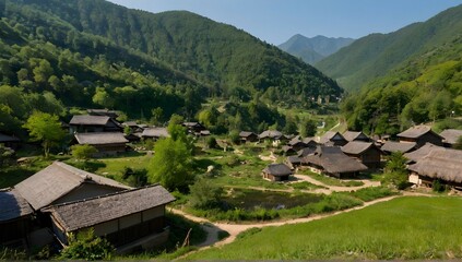Image of shiroka laka with the villages nature