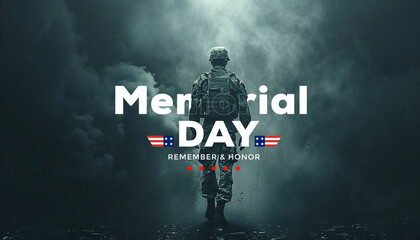 Silhouettes of soldiers saluting on background of sunset or sunrise and USA flag. Greeting card for Veterans Day, Memorial Day, Independence Day.