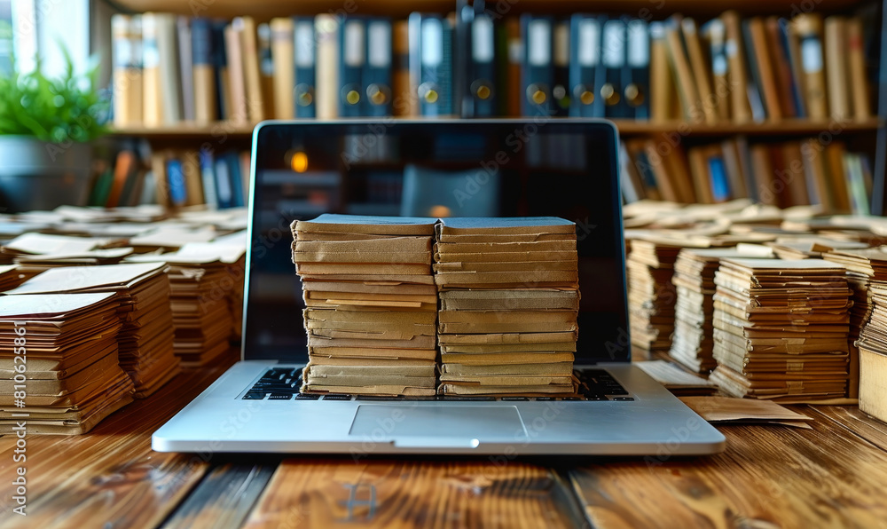 Poster it consultant setting up digital document management system software on laptop - office workflow opt