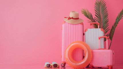 Suitcases with inflatable ring and beach accessories o