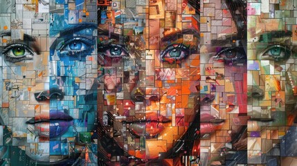 Close-up of a woman face with intricate designs mosaic collage