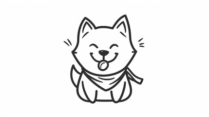 A simple line drawing of an outlined Shiba Inu on a white background, created with white ink on paper. This whimsical artwork is in the shape of a doodle art logo, featuring a minimalist design 