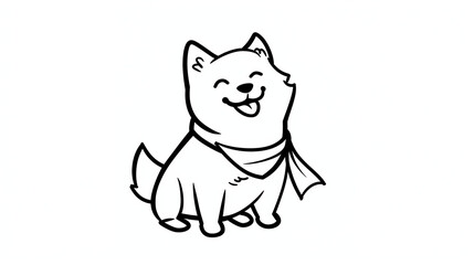 A simple line drawing of an outlined Shiba Inu on a white background, created with white ink on paper. This whimsical artwork is in the shape of a doodle art logo, featuring a minimalist design 