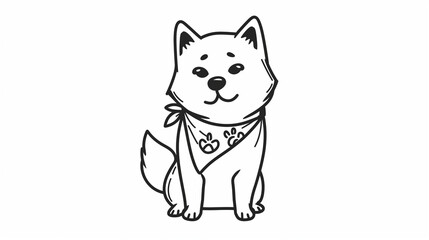 A simple line drawing of an outlined Shiba Inu on a white background, created with white ink on paper. This whimsical artwork is in the shape of a doodle art logo, featuring a minimalist design 