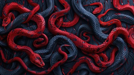 Curled red and black snake