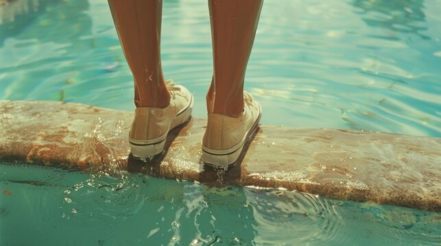 Person standing in pool with feet in water